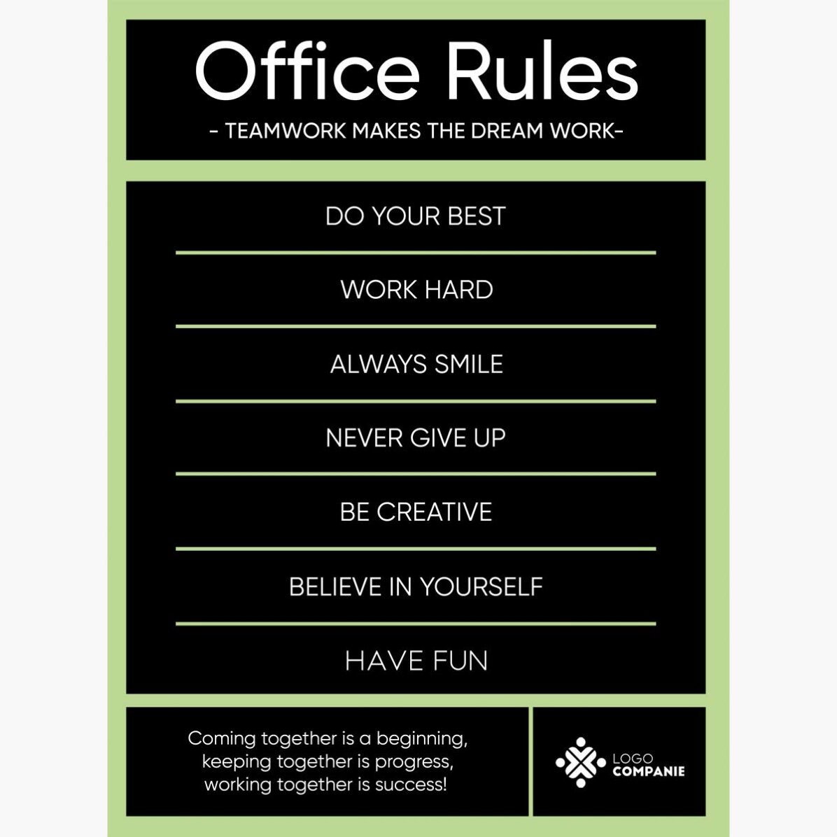 Poster personalizat cu text și logo - Office Rules