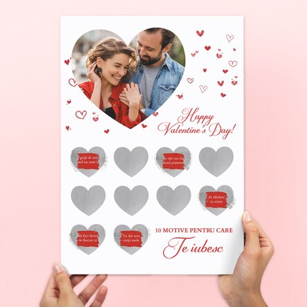 Poster răzuibil personalizat cu o poză și text - 10 motive pentru care te iubesc