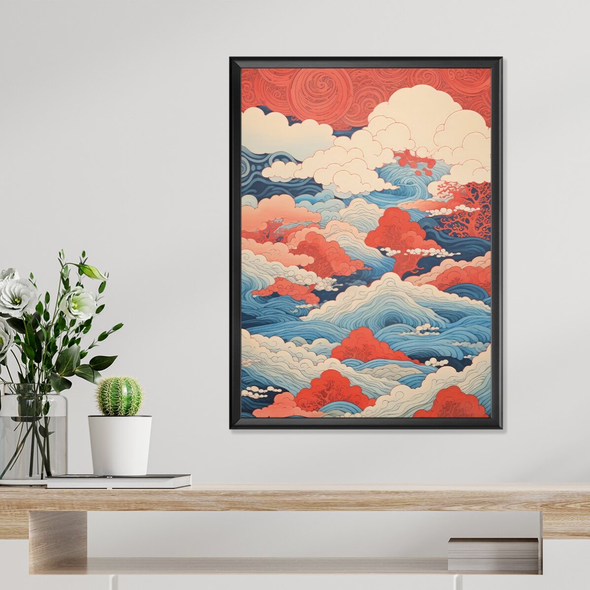 Poster Valuri și nori stil japonez