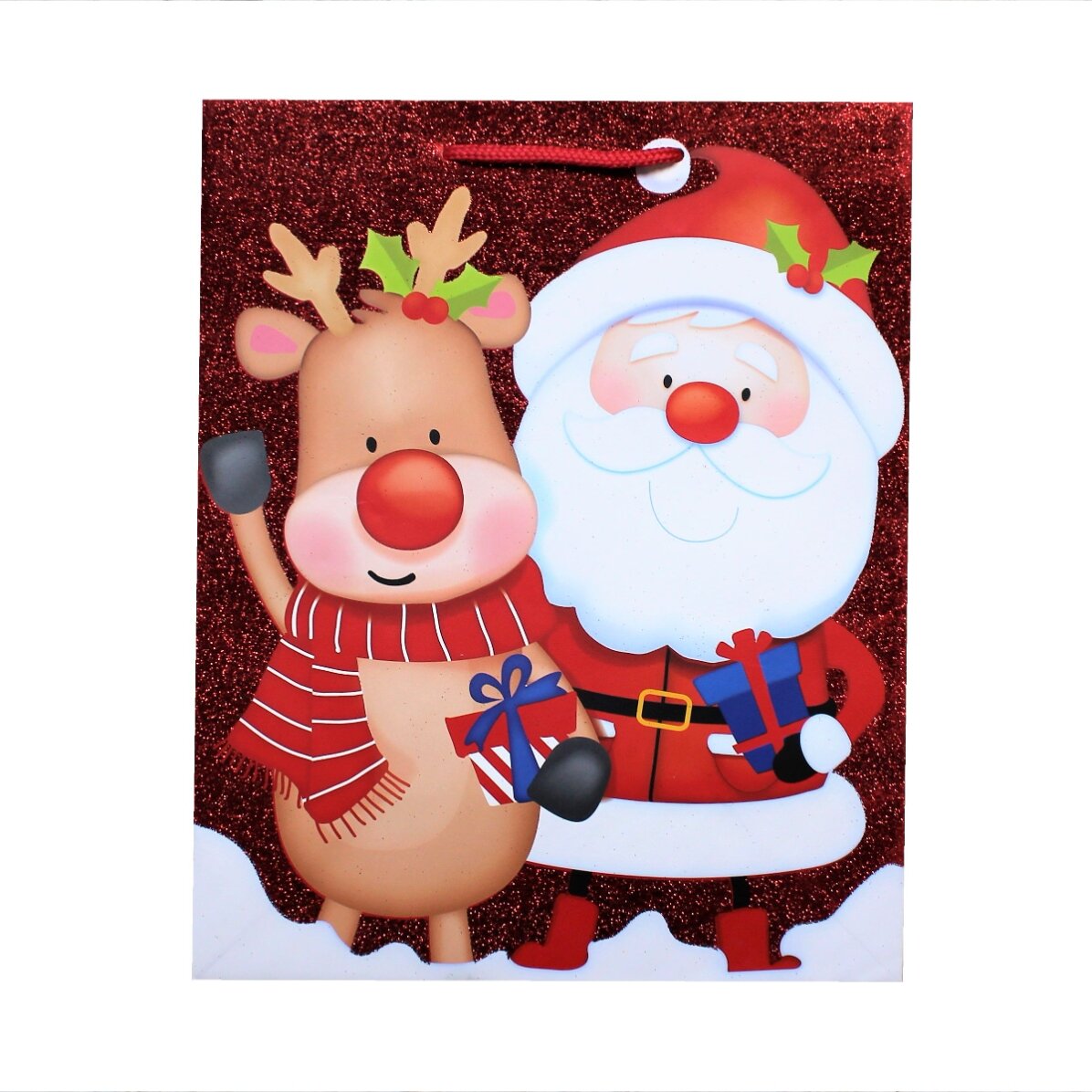 Pungă cadou - model Moș Crăciun cu ren