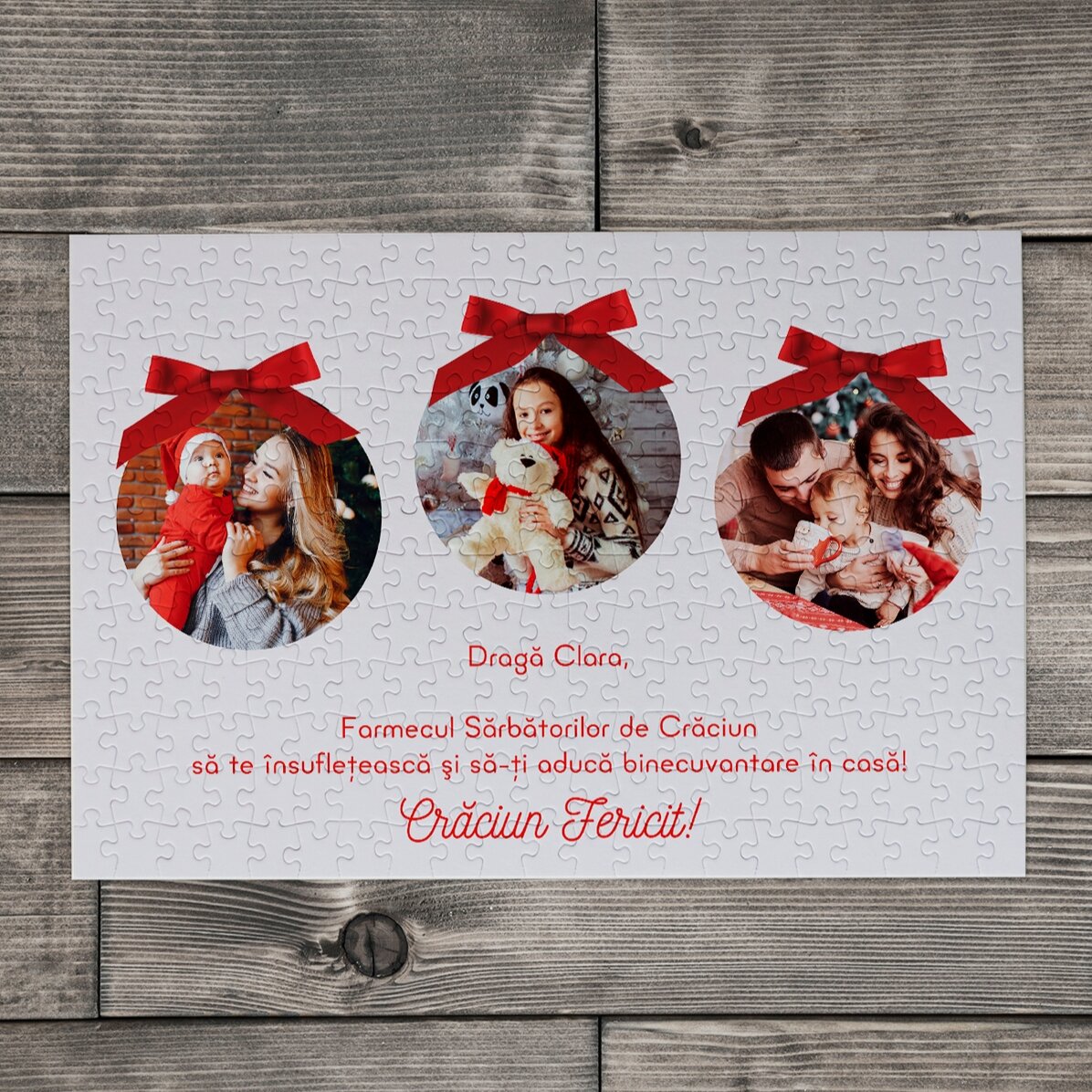 Puzzle personalizat cu 3 poze și text 36x24 cm - Sărbători fericite