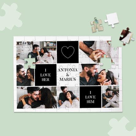 Puzzle personalizat cu 5 poze și text 28x19 cm - Noi doi