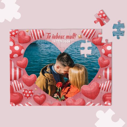 Puzzle personalizat cu poză și text - Glossy hearts 