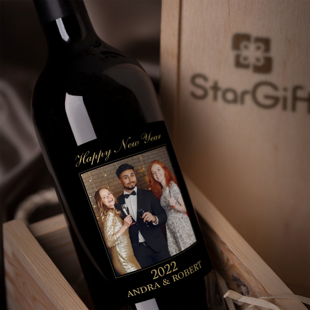 Vin personalizat cu o poză și text - Happy New Year