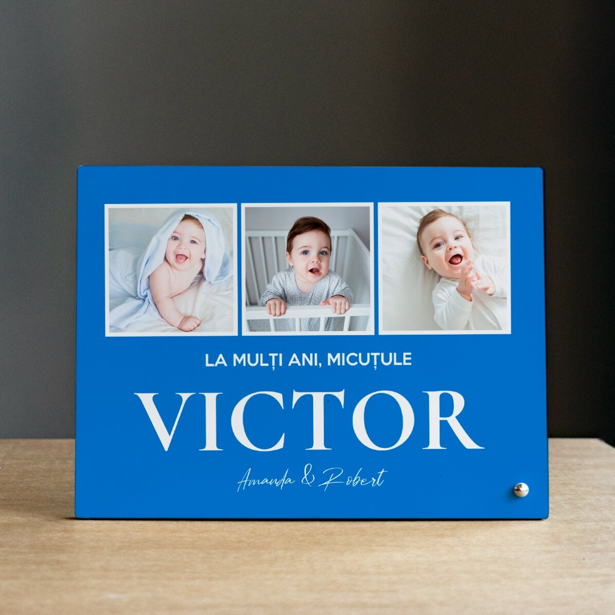 Ramă foto de birou personalizată cu 3 poze și text - With love