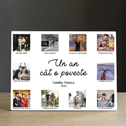 Ramă foto de birou personalizată cu 10 poze și text - Un an cât o poveste