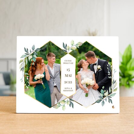 Ramă foto de birou personalizată cu 2 poze și text - Wedding