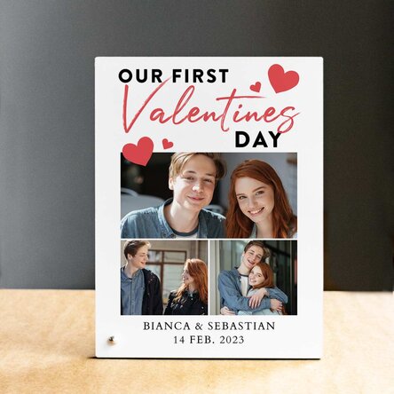 Ramă foto de birou personalizată cu 3 poze și mesaj - Te iubesc