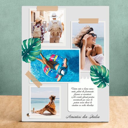 Ramă foto de birou personalizată cu 4 poze și text - Amintiri din vacanță