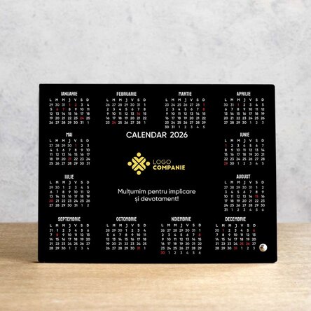 Ramă foto de birou personalizată cu logo, text și calendar