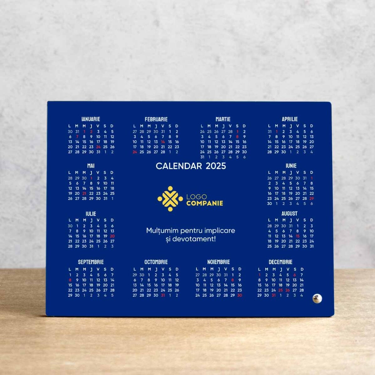 Ramă foto de birou personalizată cu logo, text și calendar