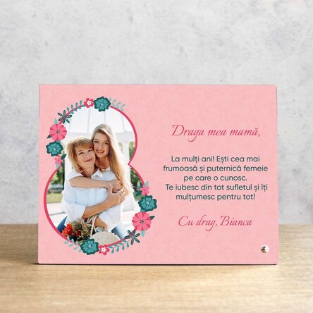 Ramă foto de birou personalizată cu poză și mesaj - 8 Martie