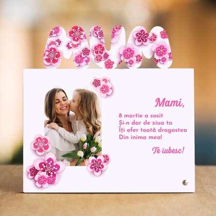 Ramă foto de birou personalizată cu poză și text - 8 martie