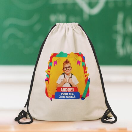 Rucsac personalizat cu o poză și nume - Prima mea zi de școală