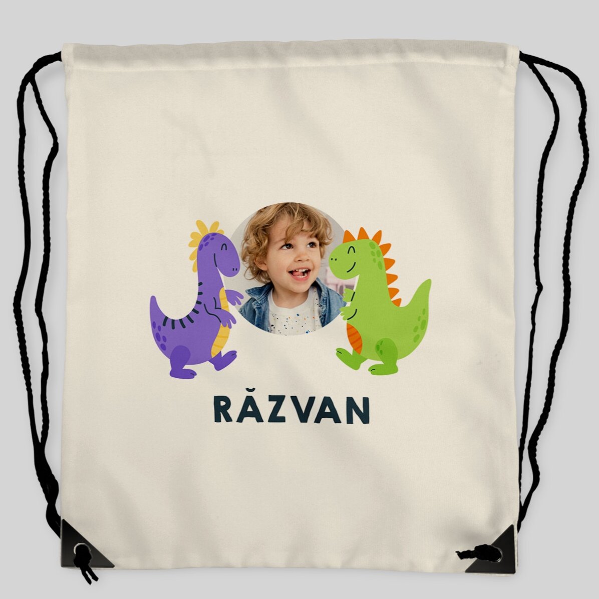 Rucsac personalizat cu o poză și text - Happy dinosaurs