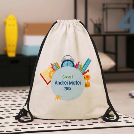 Rucsac personalizat cu text - Prima zi de școală