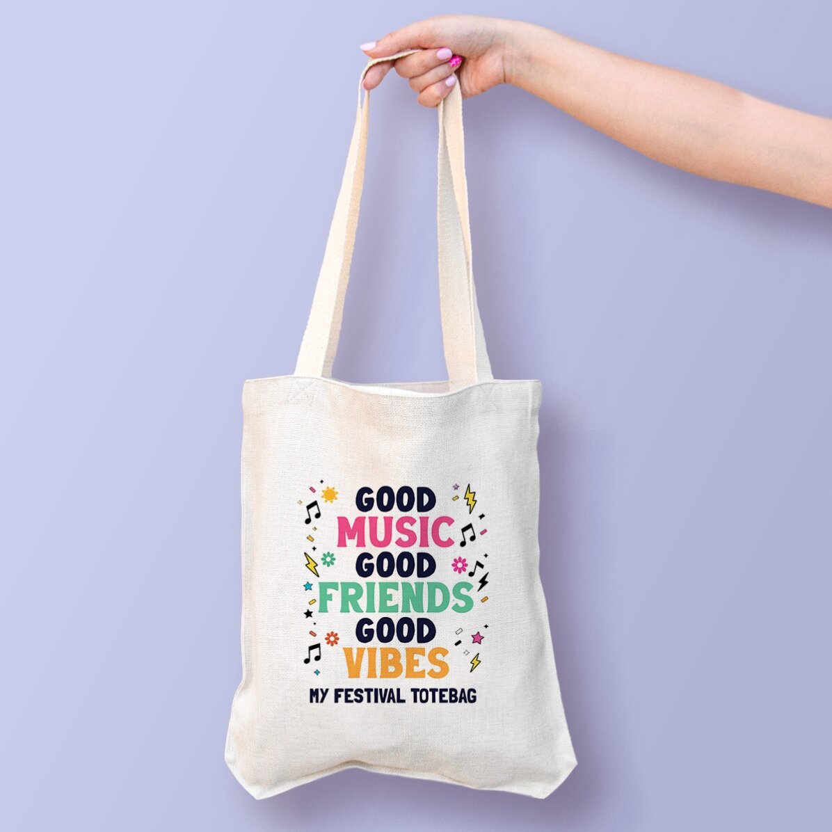 Személyre szabott táska felirattal – Festival good vibes