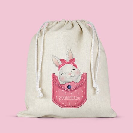 Săculeț pentru cadouri/grădiniță personalizat cu nume - Iepuraș 