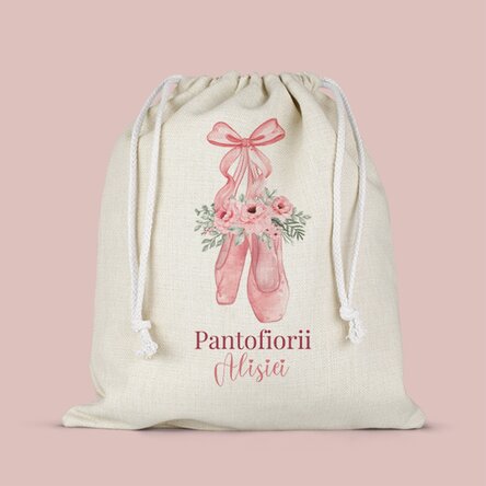 Săculeț pentru grădiniță personalizat cu text - Pantofiori de balet