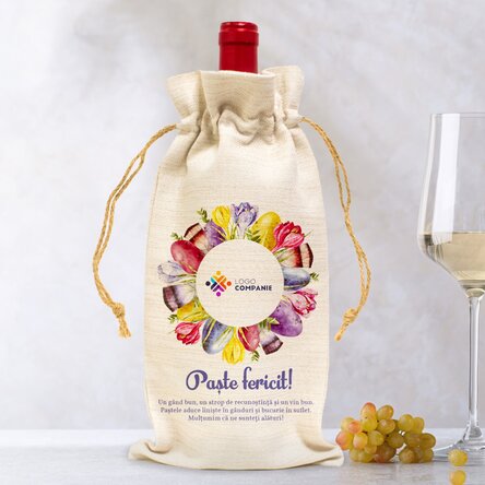 Săculeț personalizat pentru sticlă de vin cu logo și text - Sărbători pascale