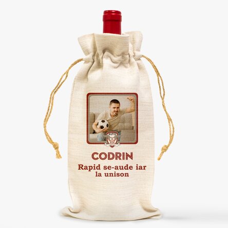Săculeț personalizat pentru sticlă de vin FC Rapid - Poză și mesaj