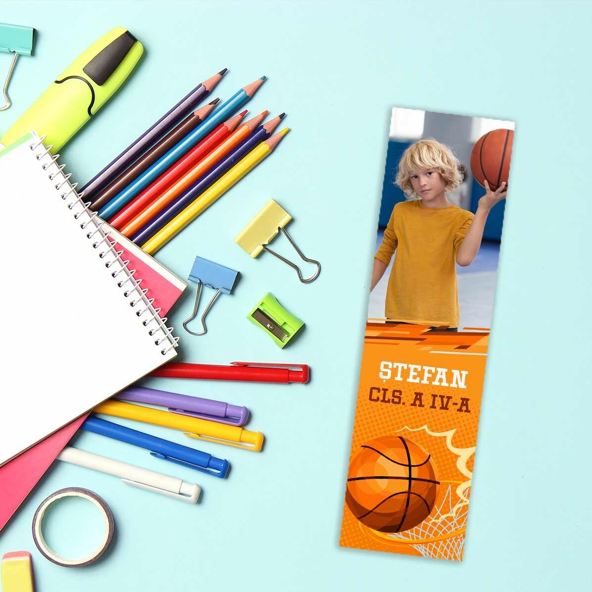 Semn de carte personalizat cu text și poză - Baschet