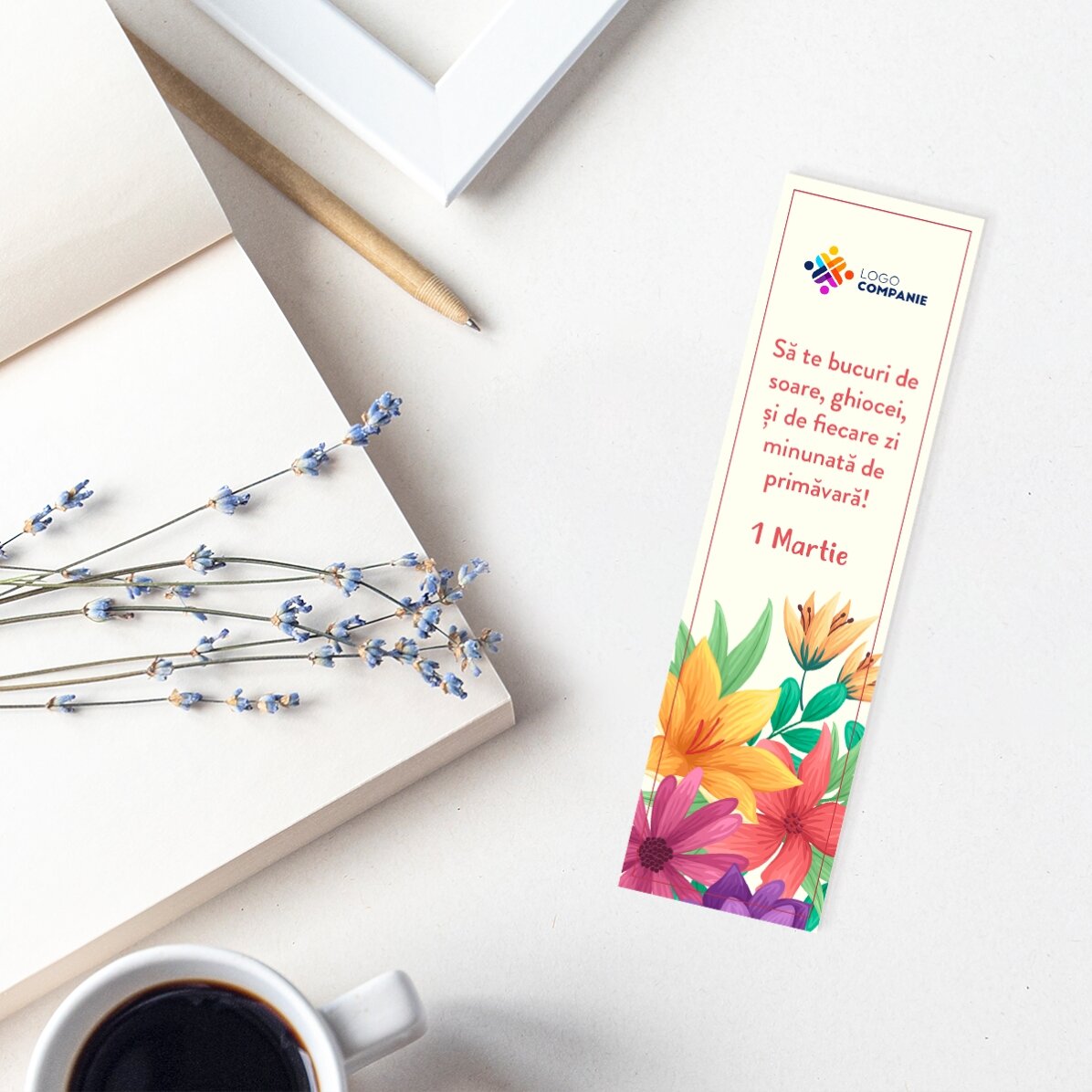 Semn de carte personalizat logo și mesaj de primăvară