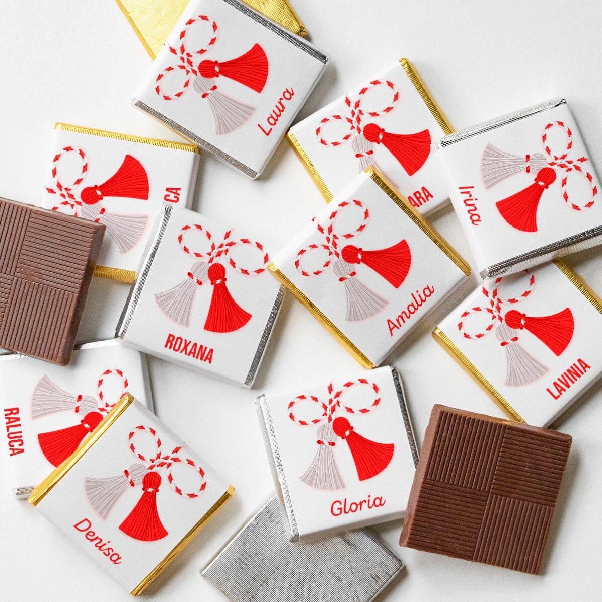 Set 10 mini ciocolățele personalizate cu nume - Mărțișor dulce