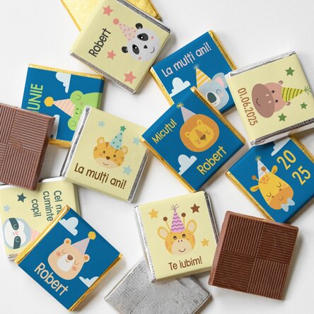 Set 10 mini ciocolățele personalizate cu text pentru copii - Aniversare