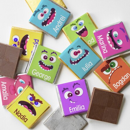 Set 10 mini ciocolățele personalizate cu text - Monstruleți