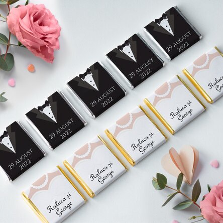 Set 10 mini ciocolățele personalizate cu text - Mr and Mrs