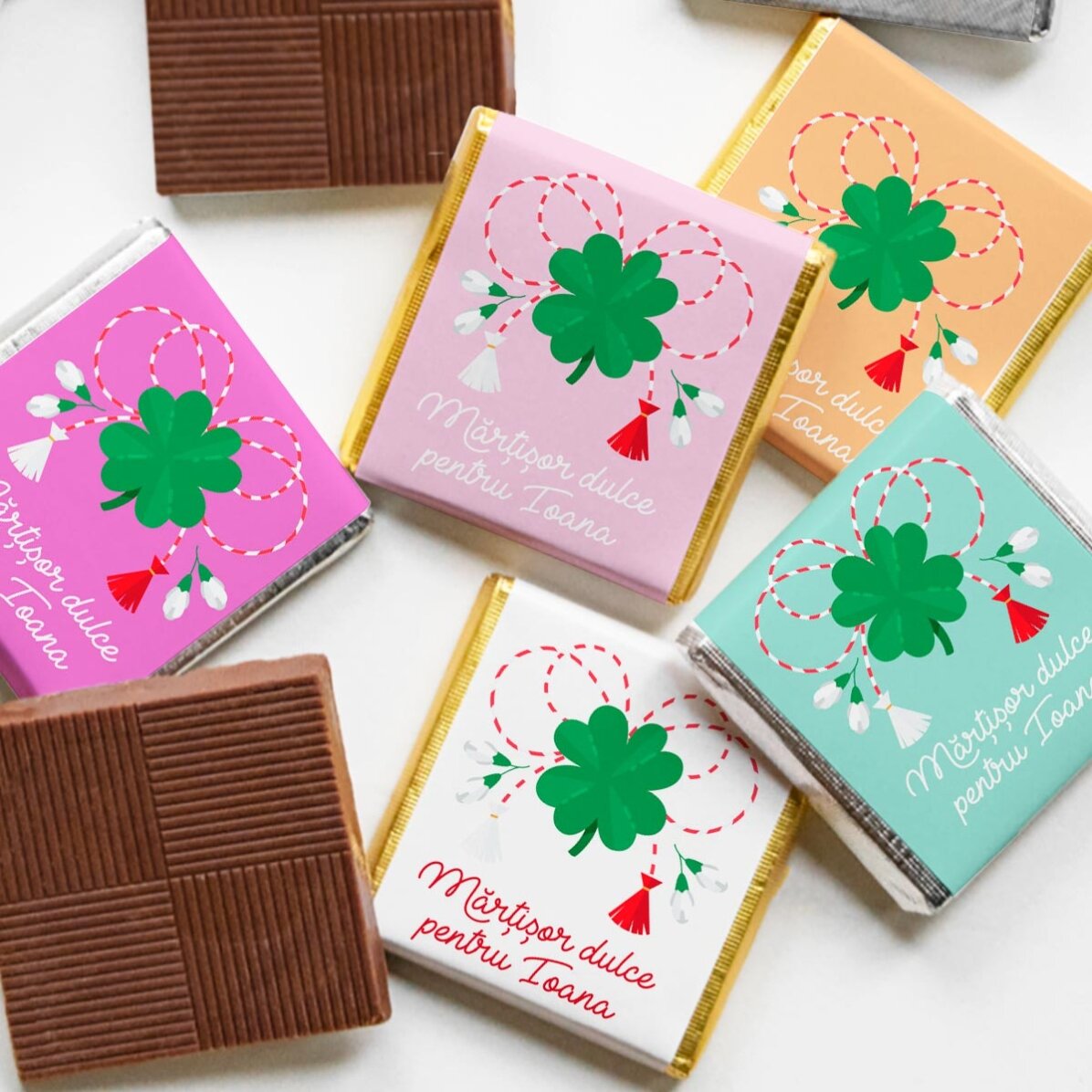 Set 10 mini ciocolățele personalizate de Mărțișor cu nume