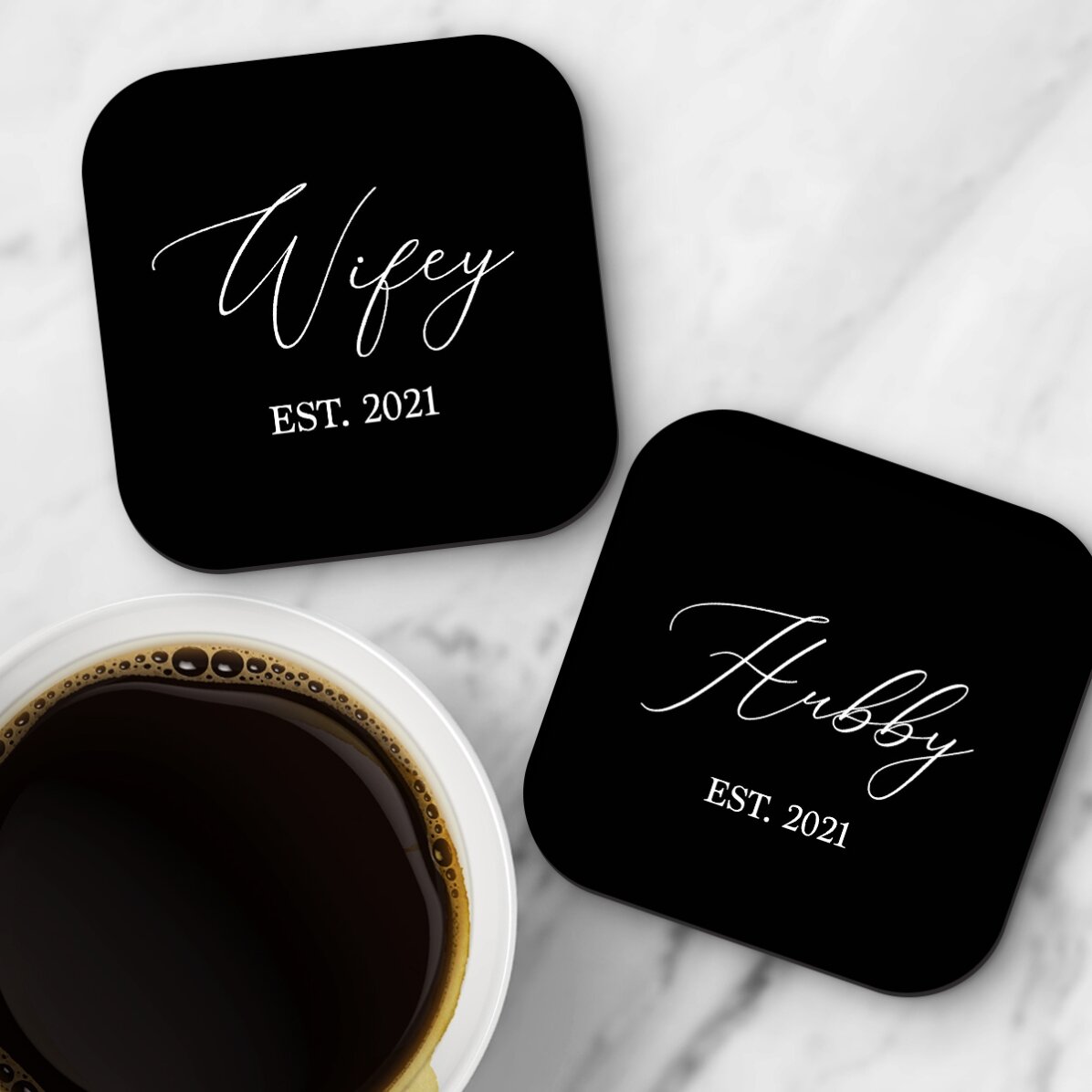 Set 2 suporturi de pahar personalizate cu text - Al lui și al ei