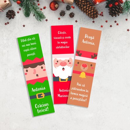 Set 3 semne de carte personalizate cu text - Personaje de Crăciun