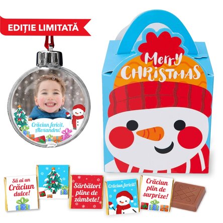 Set cadou cu glob personalizat - Om de zăpadă