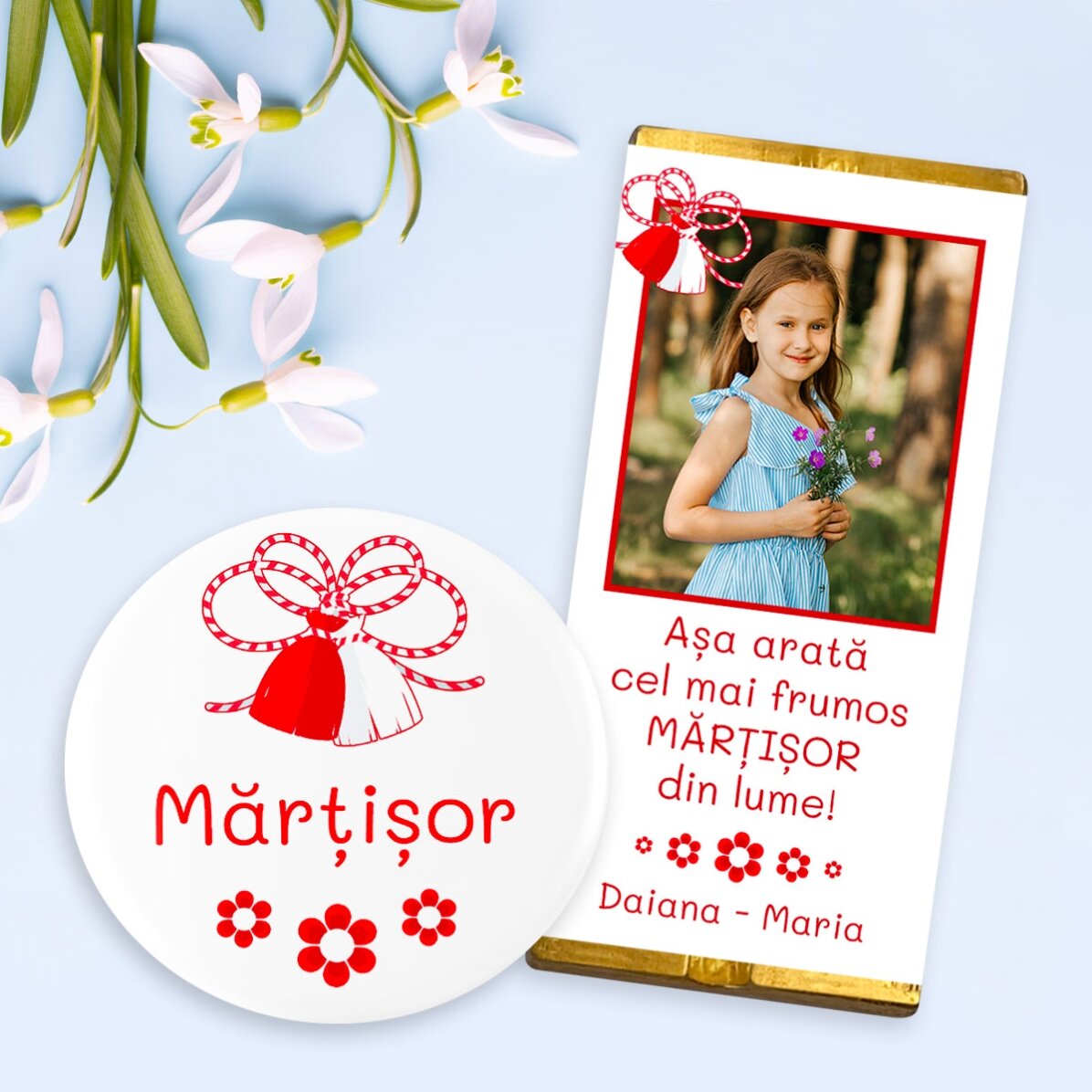 Ajándékkészlet jelvénnyel és mini csokoládéval, személyre szabott fotóval és szöveggel