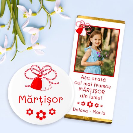 Ajándékkészlet jelvénnyel és mini csokoládéval, személyre szabott fotóval és szöveggel