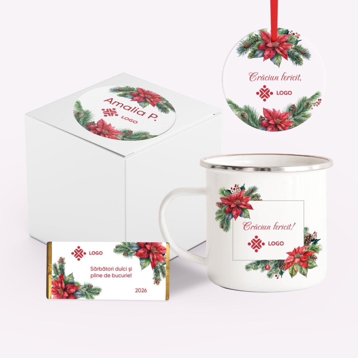 Személyre szabott karácsonyi ajándékkészlet logóval és üzenettel – Christmas