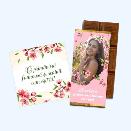 Set cadou de primăvară cu magnet și mini tabletă de ciocolată personalizată