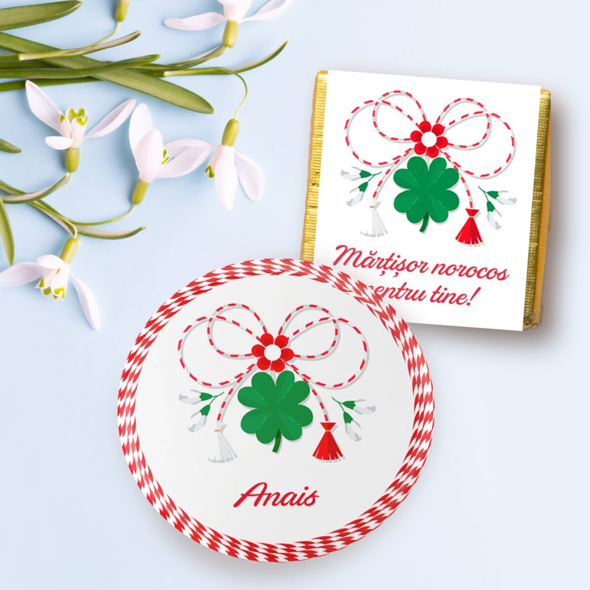 Ajándékcsomag mini csokoládéval és személyre szabott névtáblával - Sok szerencsét!