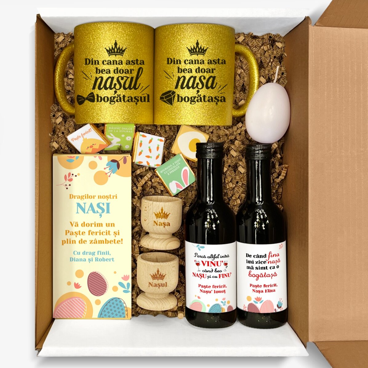 Személyre szabott ajándékkészlet keresztapáknak és keresztanyáknak – Boldog húsvétot!