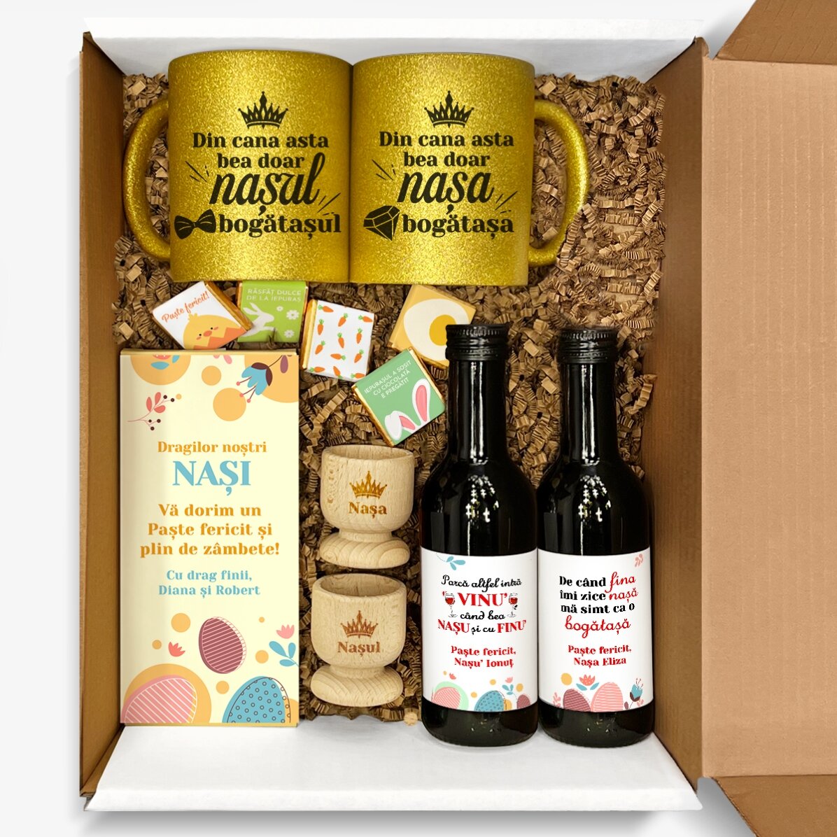 Személyre szabott ajándékkészlet keresztapáknak és keresztanyáknak – Boldog húsvétot!