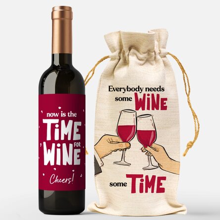 Set cadou sticlă și săculeț de vin - Wine o