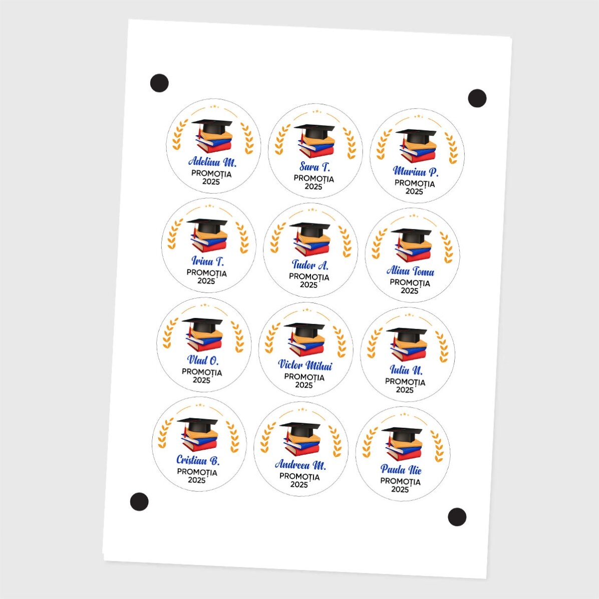 Set de 12 stickere (etichetă autoadezivă) personalizate cu mesaj - Absolvire