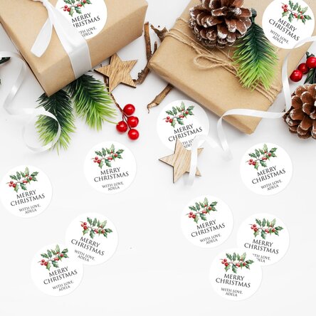 Set de 12 stickere (etichetă autoadezivă) rotunde, diametru 5cm personalizate cu mesaj - Crăciun