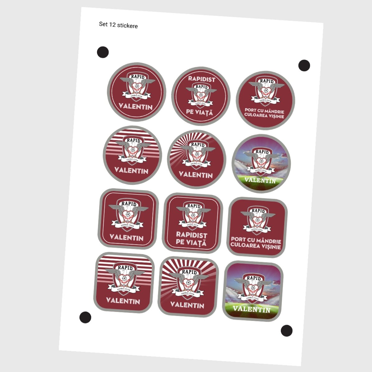 Set de 12 stickere (etichetă autoadezivă) FC Rapid personalizate cu text