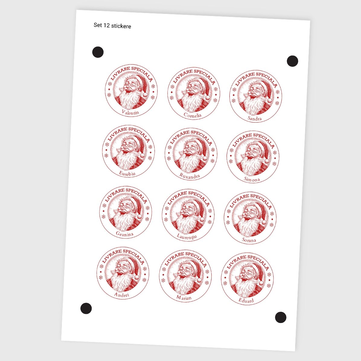 Set de 12 stickere (etichetă autoadezivă) personalizate cu nume - Livrare specială