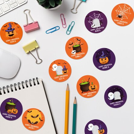 Set de 12 stickere (etichetă autoadezivă) rotunde personalizate cu text - Halloween
