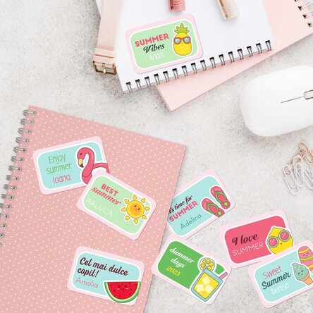 Set de 8 stickere (etichetă autoadezivă) personalizate cu mesaj - Summer