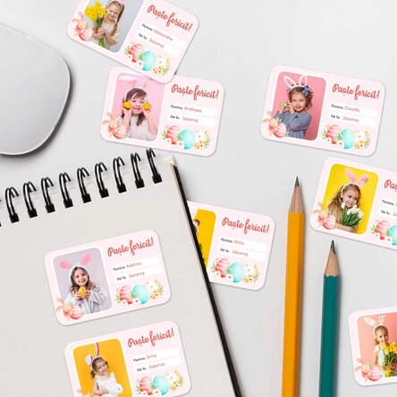 Set de 8 stickere (etichetă autoadezivă) personalizate cu poze și text - Paște fericit!